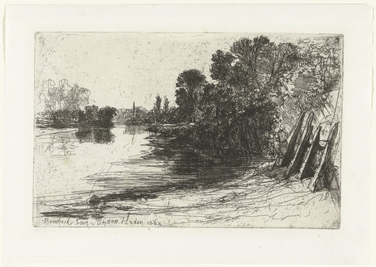 Oever van de Theems bij Brentford door Francis Seymour Haden (Sir) (signed by artist)