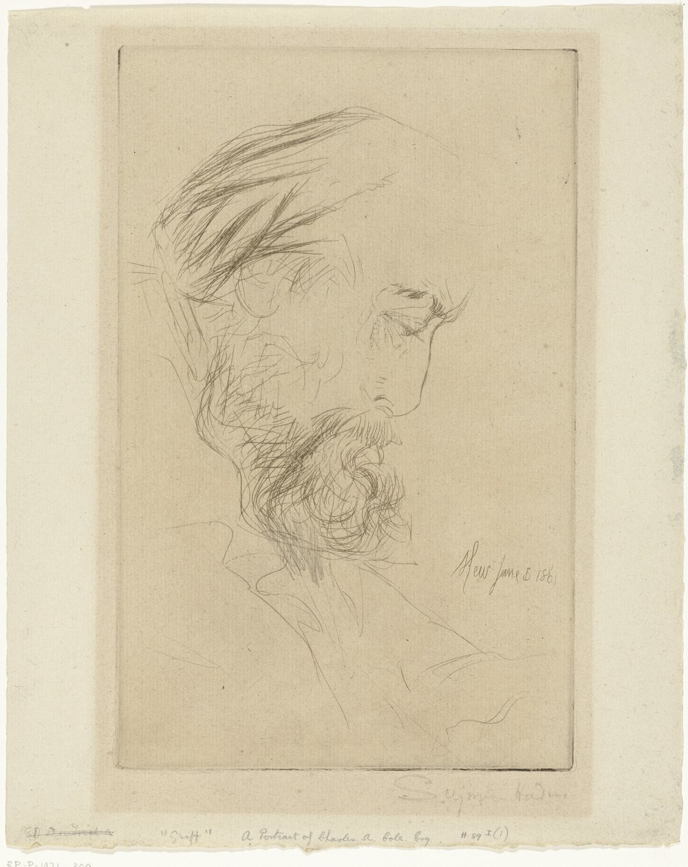 Portret van Charles Cole door Francis Seymour Haden (Sir) (signed by artist)