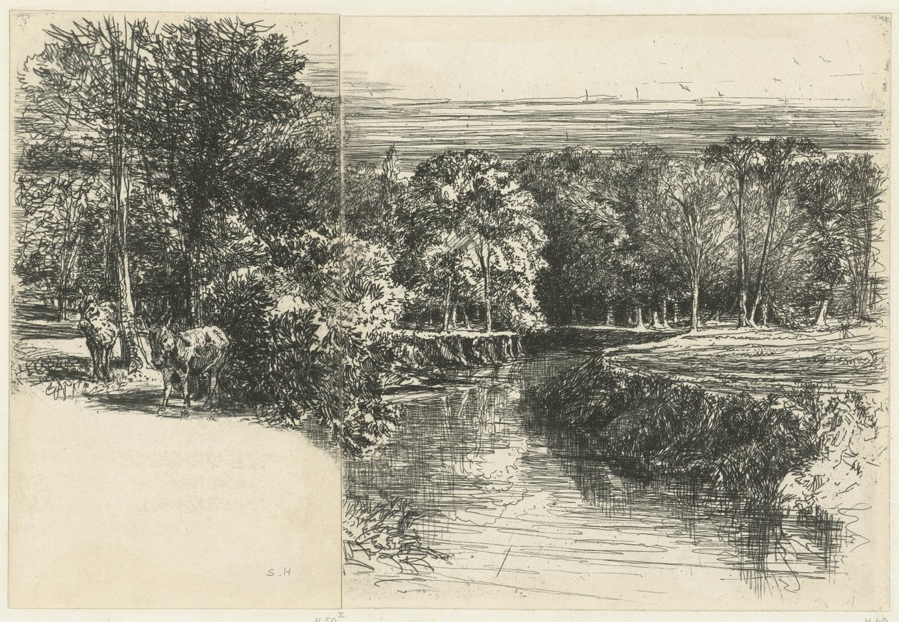 Twee ezels en de rivier de Dumdrum door Francis Seymour Haden (Sir) (signed by artist)