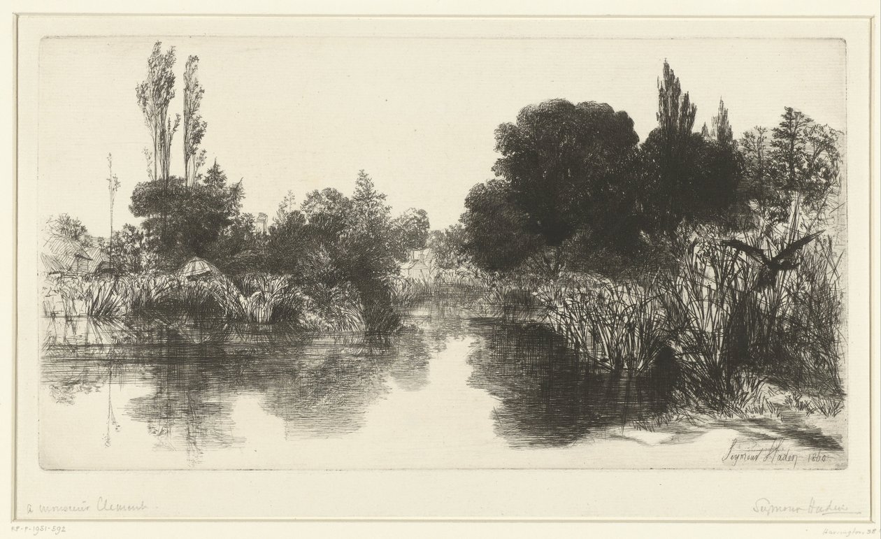 Vijver door Francis Seymour Haden (Sir) (signed by artist)