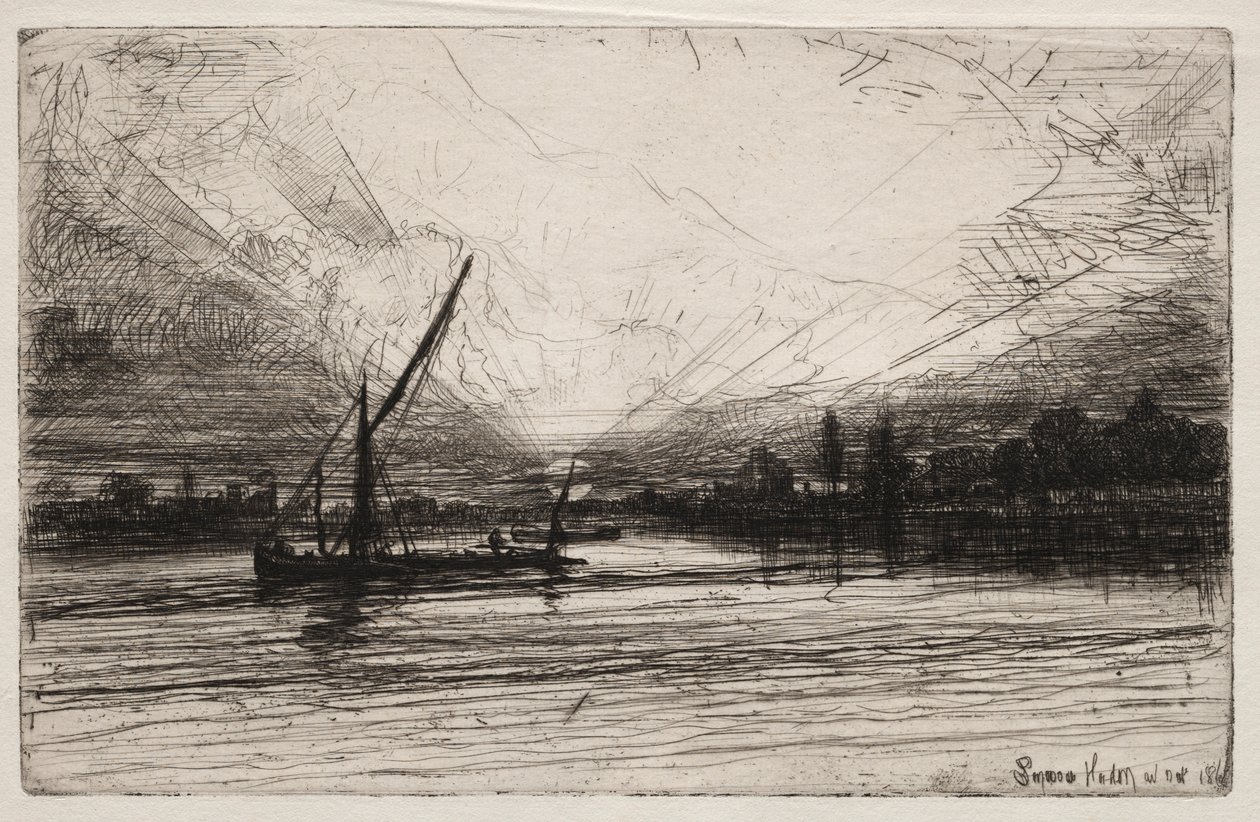 Zonsondergang op de Theems, 1862 door Francis Seymour Haden