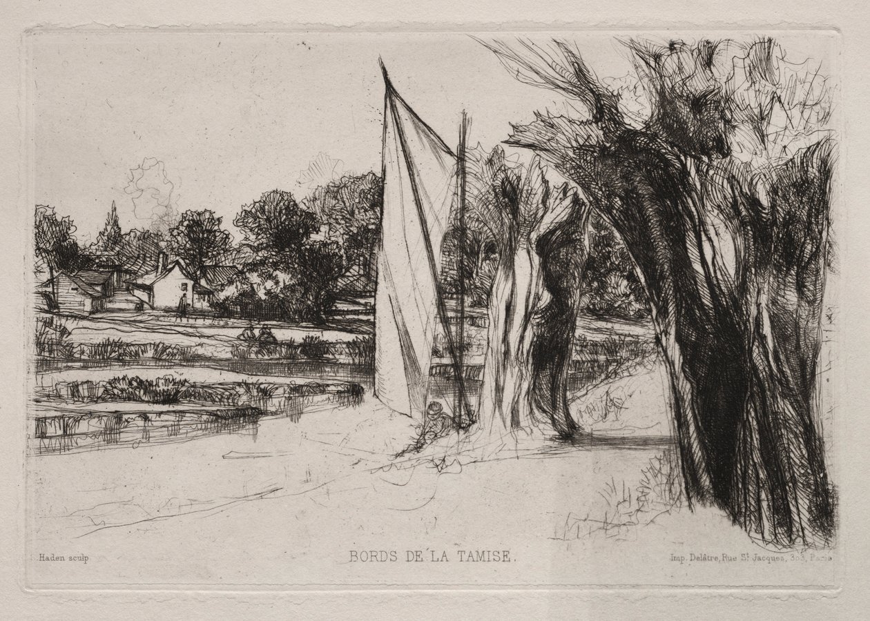 Thames Ditton - Met een zeil, 1864 door Francis Seymour Haden