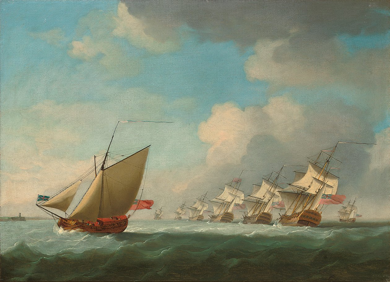 Een Eskader van de Rode die zijn Weg naar het Kanaal Baant met een Admiraliteitsjacht aan de Kust door Francis Swaine