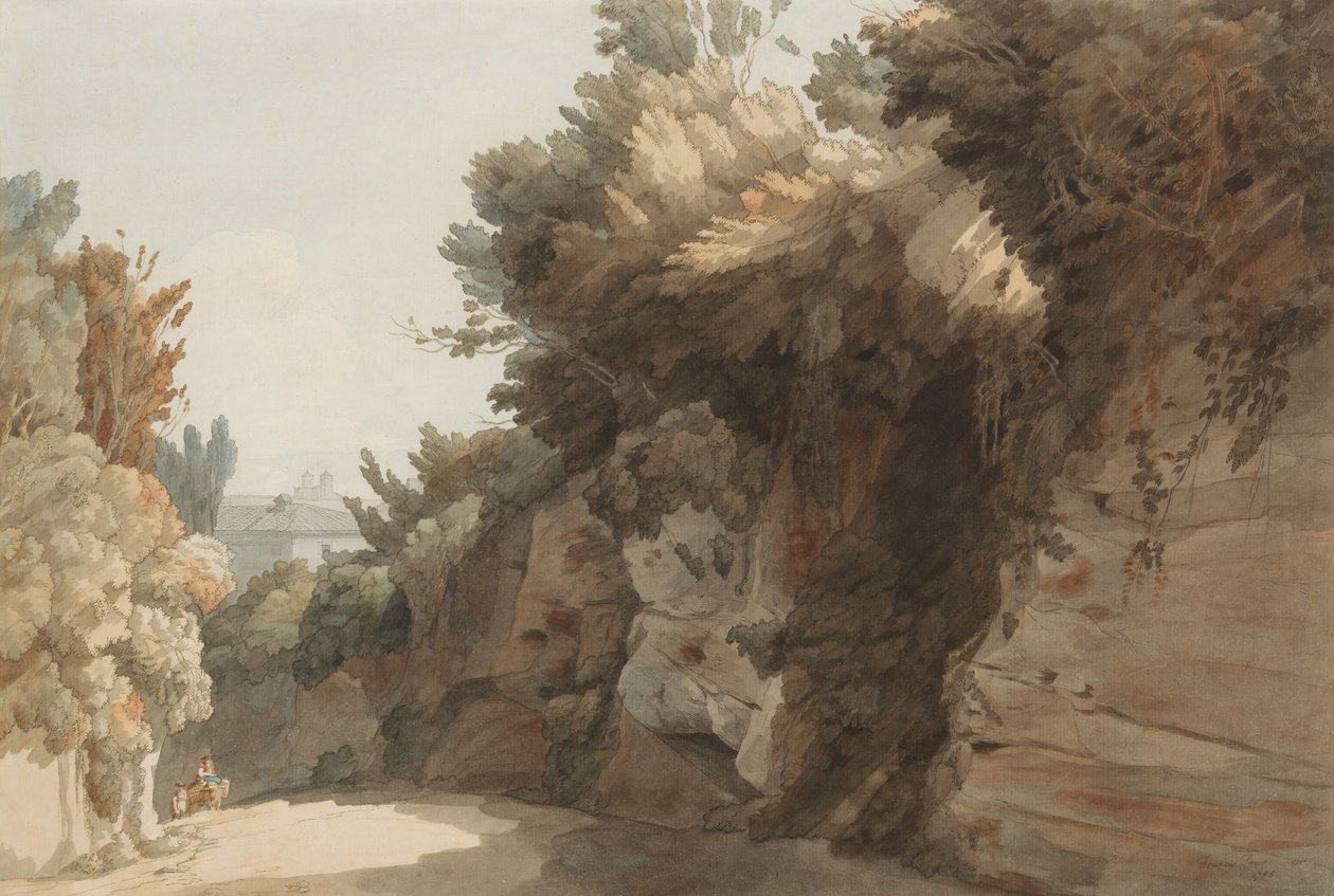 Een uitzicht nabij de Arco Scuro, richting de Villa Medici, Rome door Francis Towne