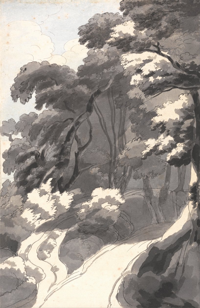 De kastanjeboomgaard, bij Rocca del Papa bij het Albano-meer door Francis Towne