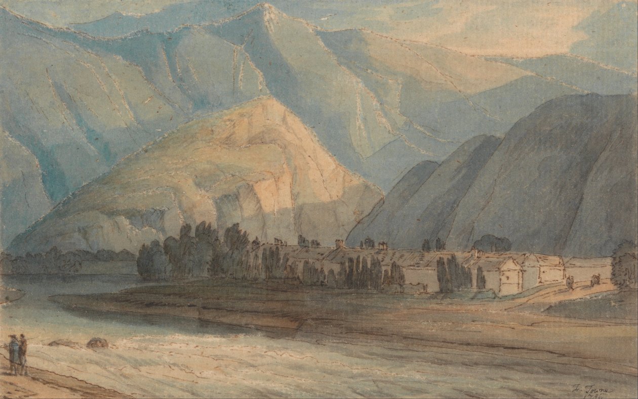 De Grange aan de kop van het meer van Keswick door Francis Towne