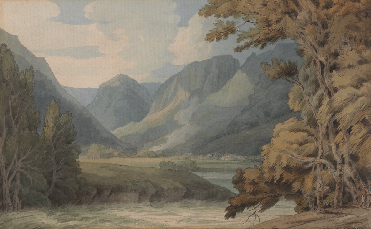 Uitzicht in Borrowdale op Eagle Crag en Rosthwaite door Francis Towne