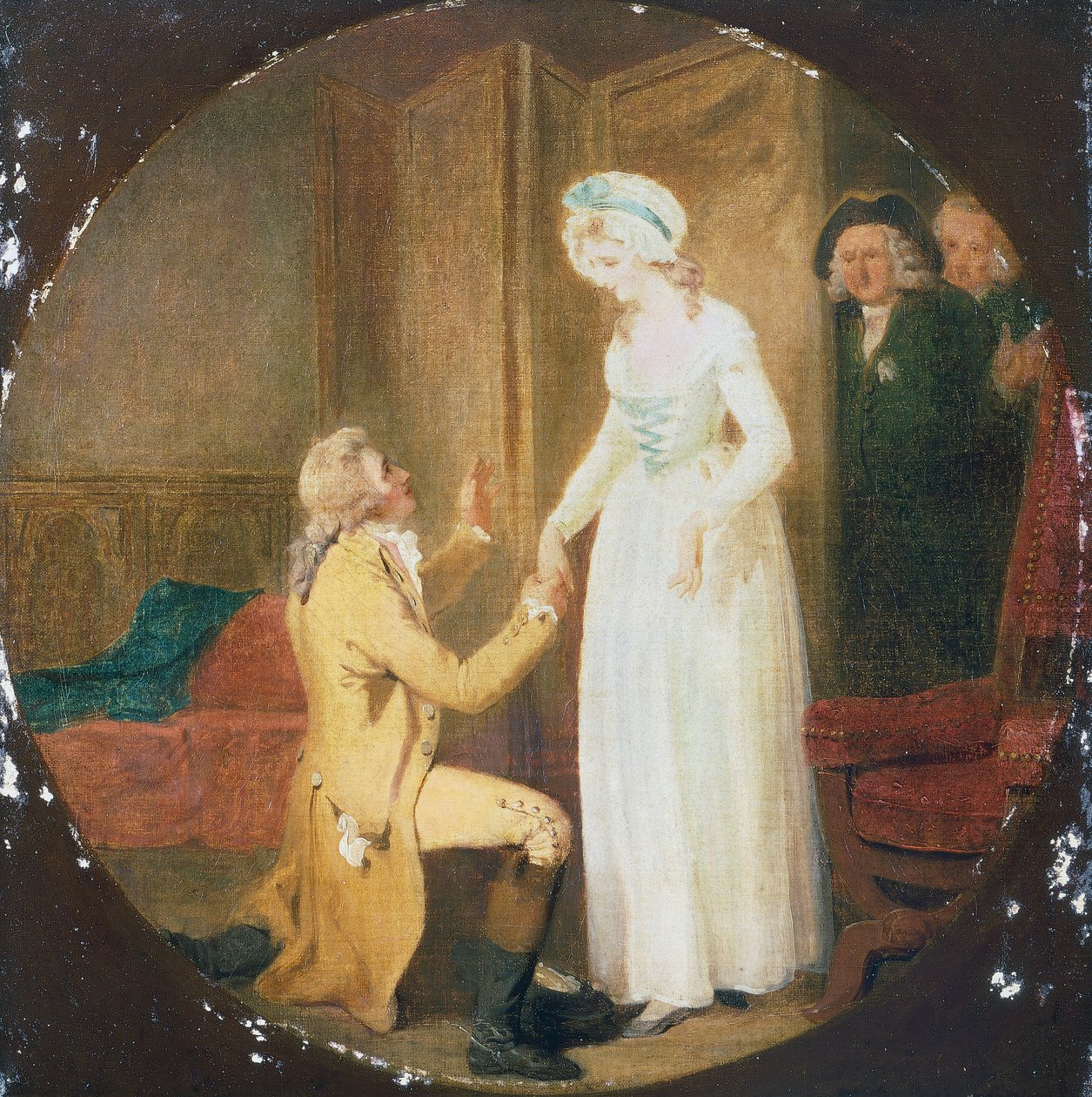 Act V, Scene III van het toneelstuk She Stoops to Conquer door Oliver Goldsmith door Francis Wheatley