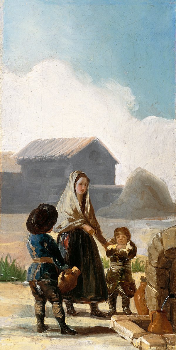 Een vrouw en twee kinderen bij een fontein door Francisco de Goya