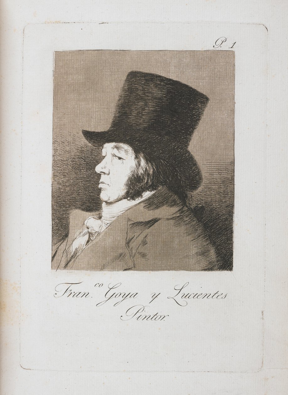 Portret van Goya, kopie van Plaat I van Los Caprichos (1793-98) door Francisco de Goya