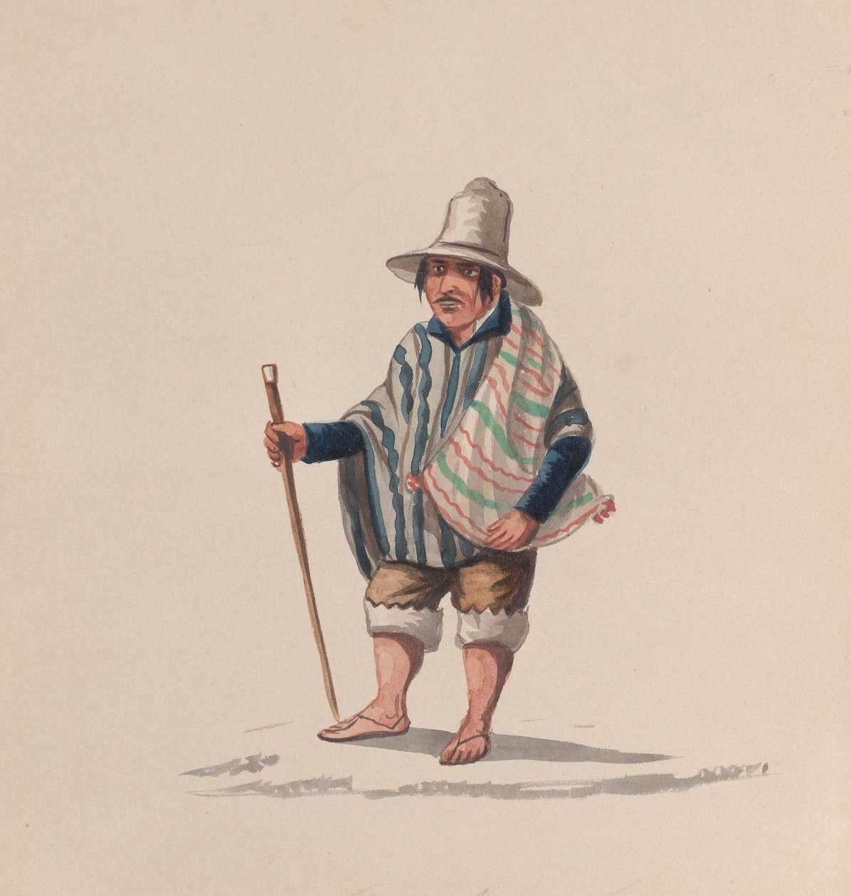 Een Peruaanse man, uit een groep tekeningen die Peruaanse kostuums uitbeelden, ca. 1848 door Francisco