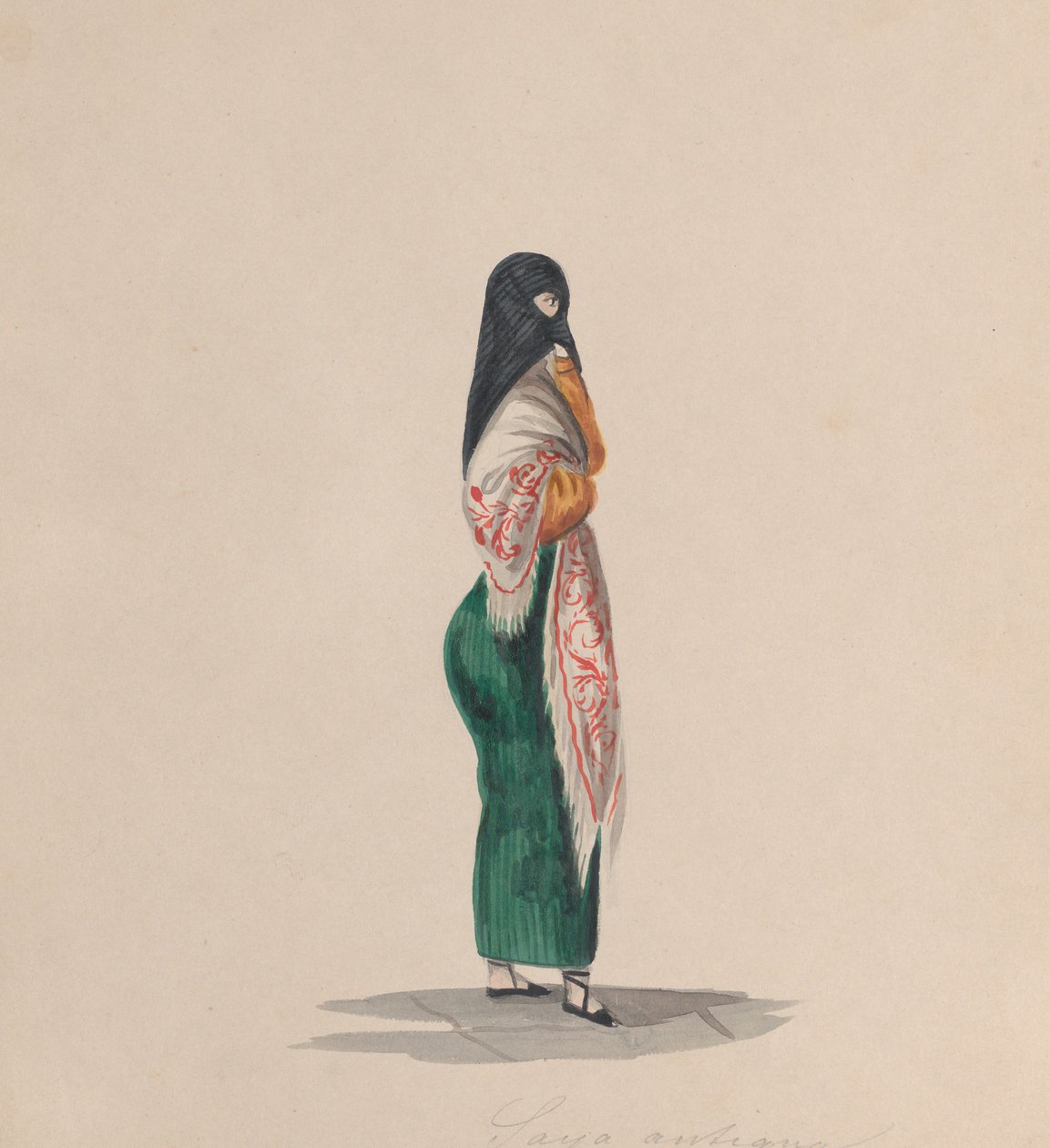 Een vrouw die de saya draagt, staand in profiel, uit een groep tekeningen die Peruaanse..., ca. 184 door Francisco