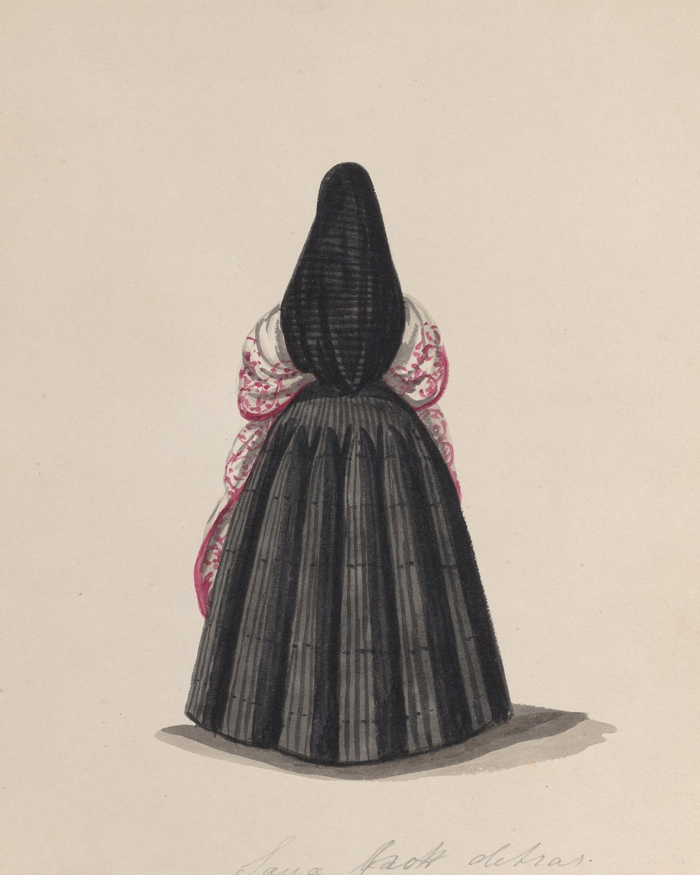 Een vrouw die de saya draagt, gezien van achteren, uit een groep tekeningen die..., ca. 1848 door Francisco