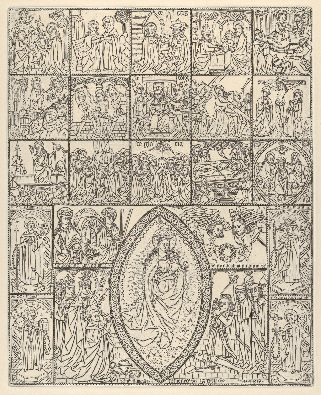 De vijftien mysteries en de Maagd van de Rozenkrans moderne impressie, 1488 door Francisco Doménech