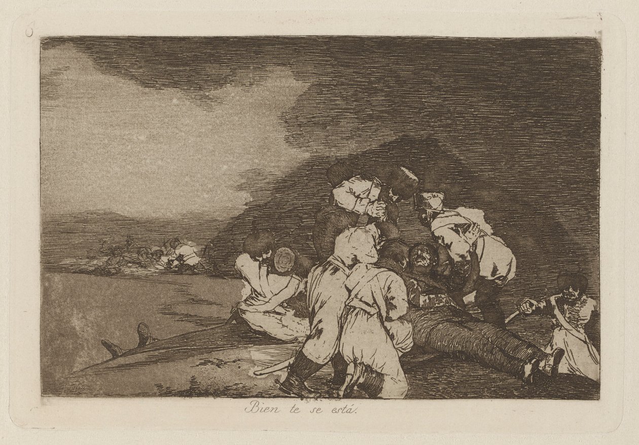 Bien te se est? (Het dient je goed), pl. 6 uit de serie Los desastres de la guerra (De rampen van de oorlog) door Francisco de Goya
