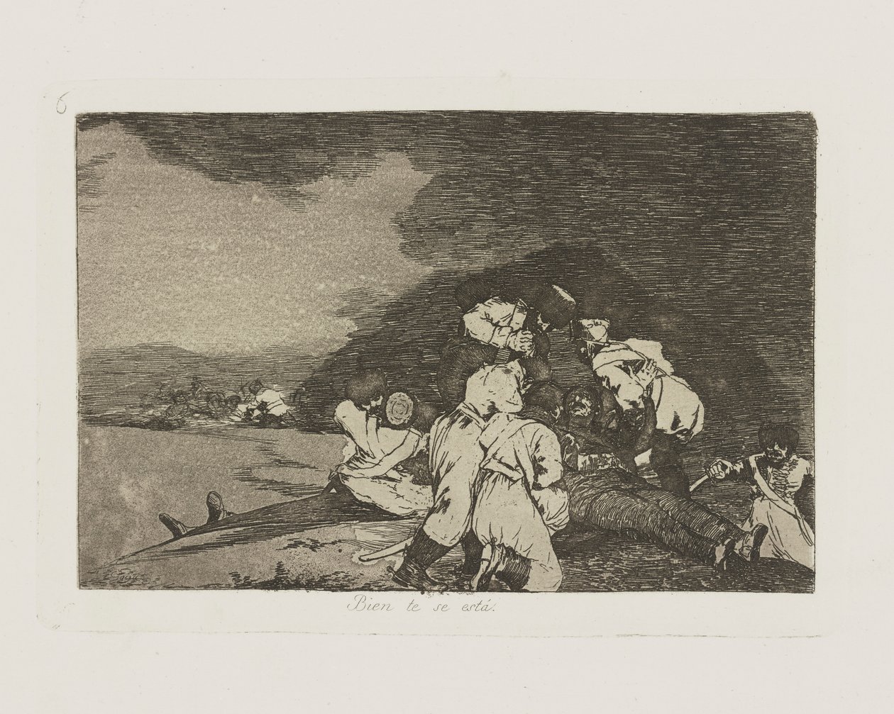 Bien te se est?. (Het dient je goed.), pl. 6 uit de serie Los desastres de la guerra (De Rampen van de Oorlog) door Francisco de Goya