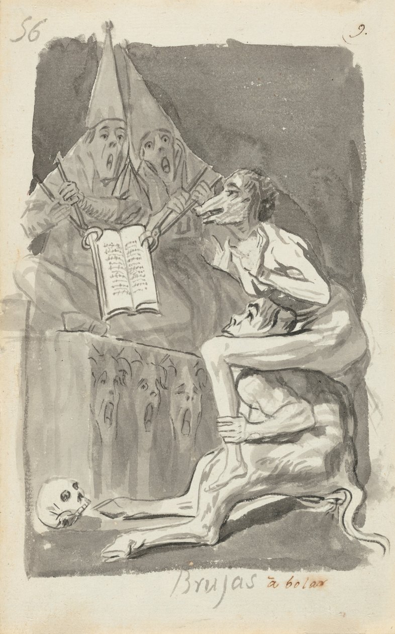 Brujas à volar (Heksen Bereiden zich voor om te Vliegen) (verso) door Francisco de Goya
