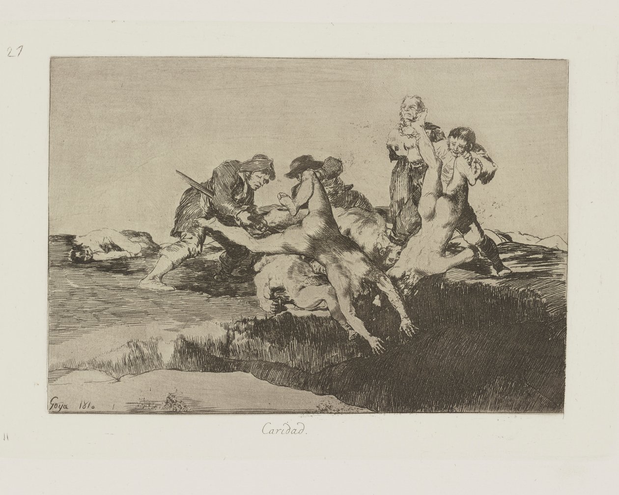 Caridad (Liefdadigheid), pl. 27 uit de serie Los desastres de la guerra (De rampen van de oorlog) door Francisco de Goya