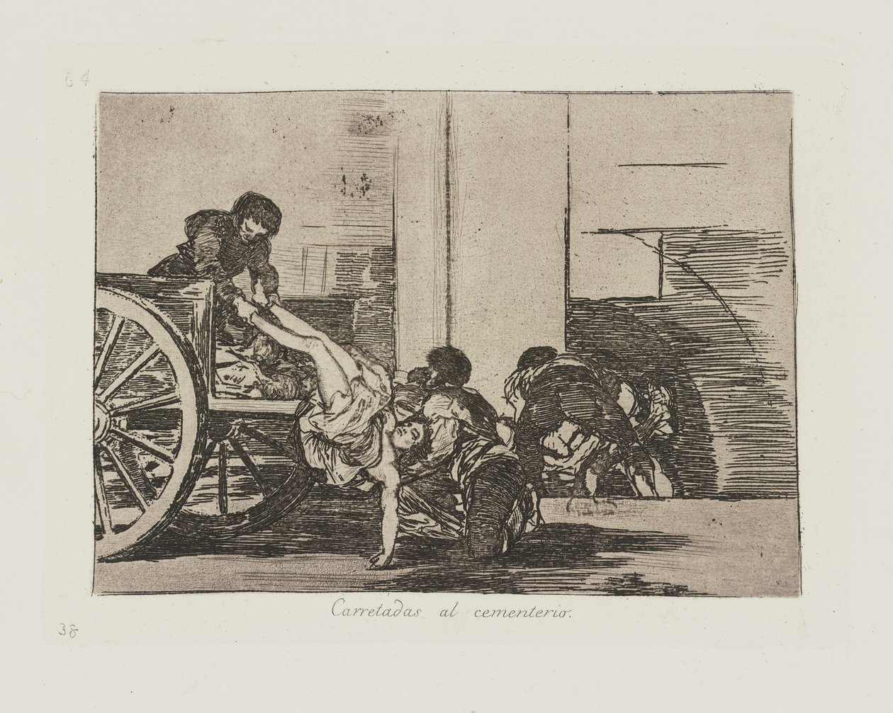 Carretadas al cementerio, pl. 64 uit de serie Los desastres de la guerra door Francisco de Goya