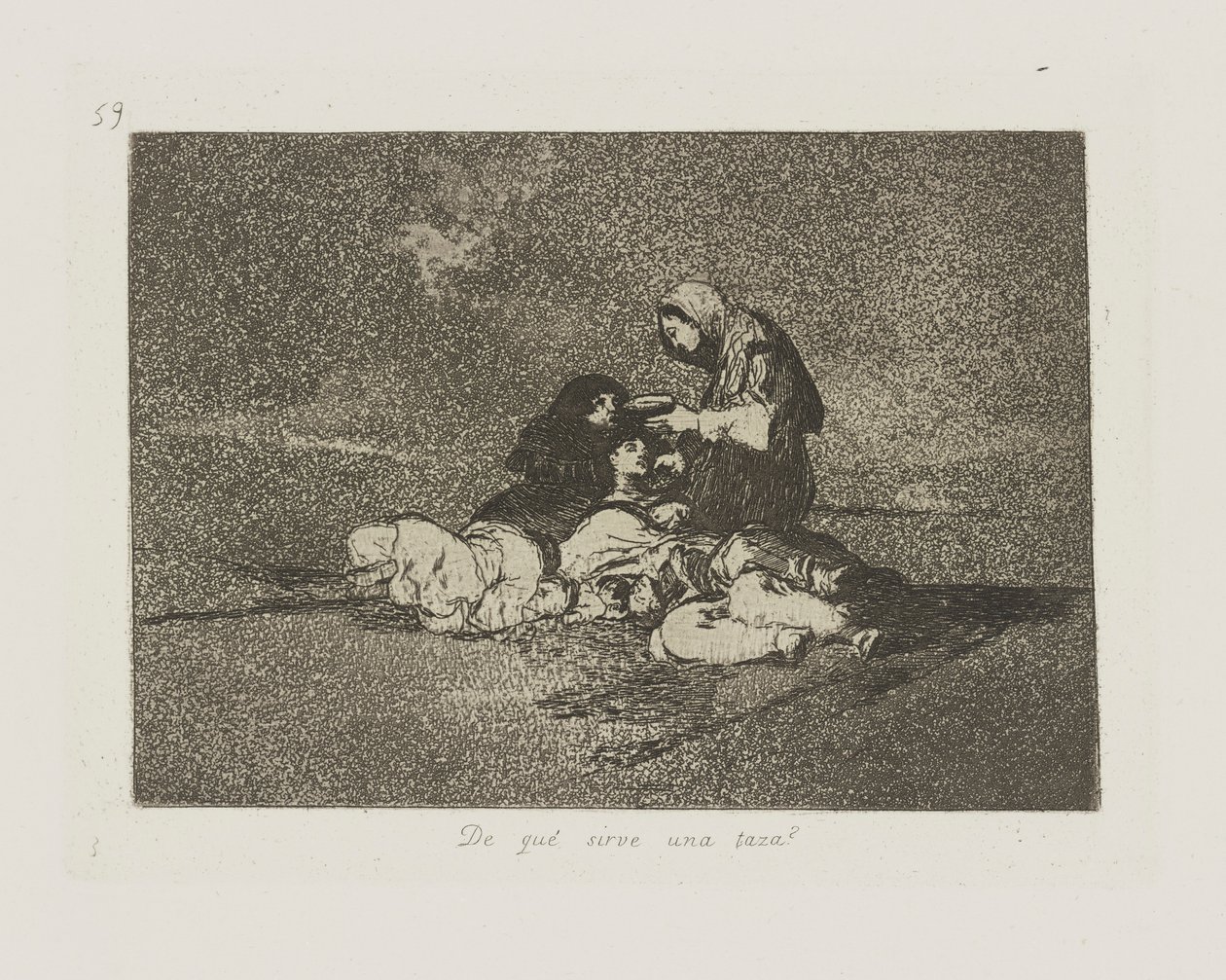 Wat is het nut van een kopje?, pl. 59 uit de serie Los desastres de la guerra (De rampen van de oorlog) door Francisco de Goya