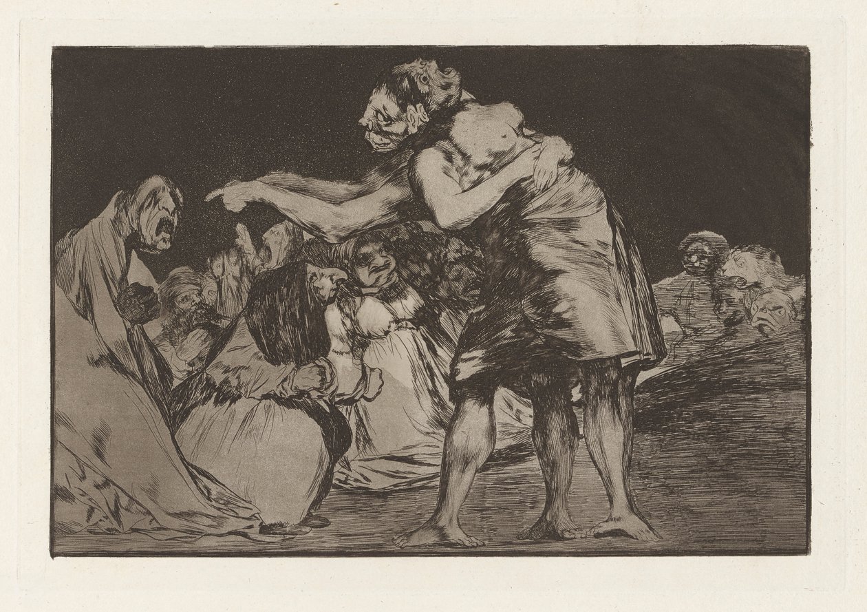 Disparate desordenado (Willekeurige dwaasheid) of Disparate matrimonial (Huwelijkse dwaasheid), ook bekend als La que mal marida nunca le falta que diga (Zij die slecht getrouwd is mist nooit een kans om het te zeggen), uit de serie Los disparates (Los pro door Francisco de Goya