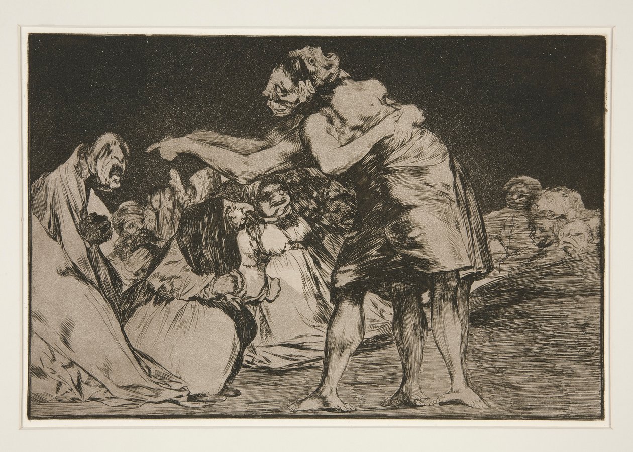 Disparate matrimonial (Huwelijksdwaasheid), pl. 7 uit de serie Los proverbios door Francisco de Goya