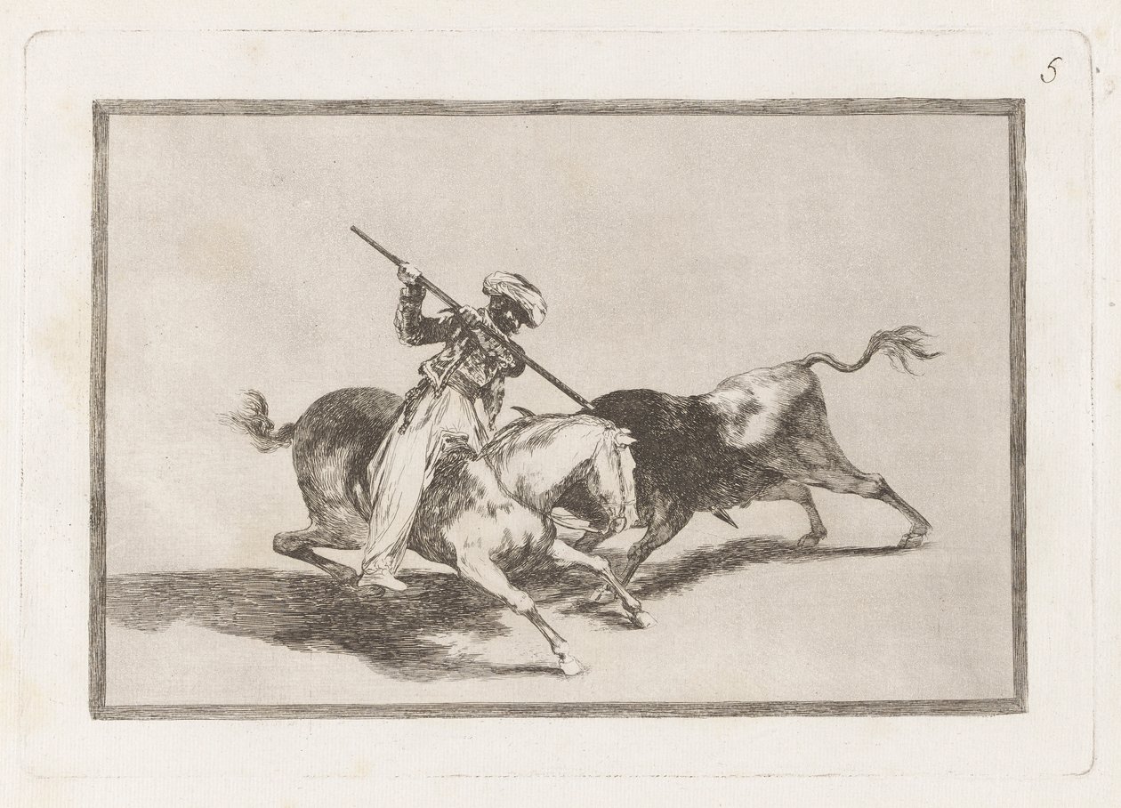 De moedige Moor Gazul is de eerste die stieren volgens de regels lanceert door Francisco de Goya