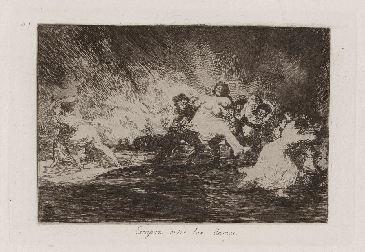 Ze ontsnappen door de vlammen, Plaat 41 uit Los desastres de la guerra (De Rampen van de Oorlog) door Francisco de Goya