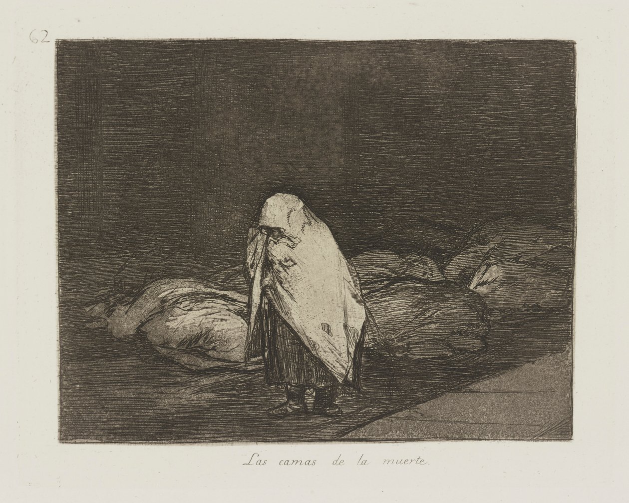 Las camas de la muerte. (De bedden van de dood.), pl. 62 uit de serie Los desastres de la guerra (De rampen van de oorlog) door Francisco de Goya