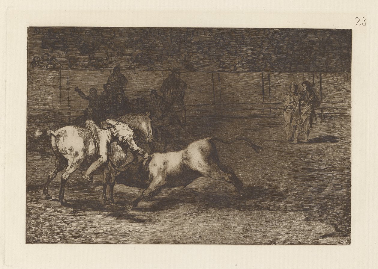 Mariano Ceballos, alias el Indio, doodt de stier vanaf zijn paard door Francisco de Goya