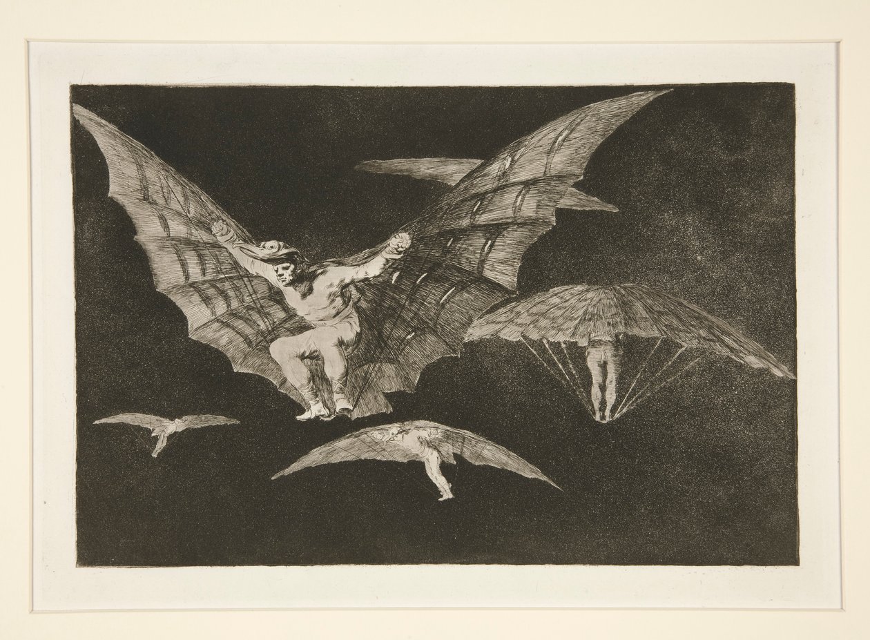 Modo de volar (Een manier van vliegen), pl. 13 uit de serie Los proverbios door Francisco de Goya