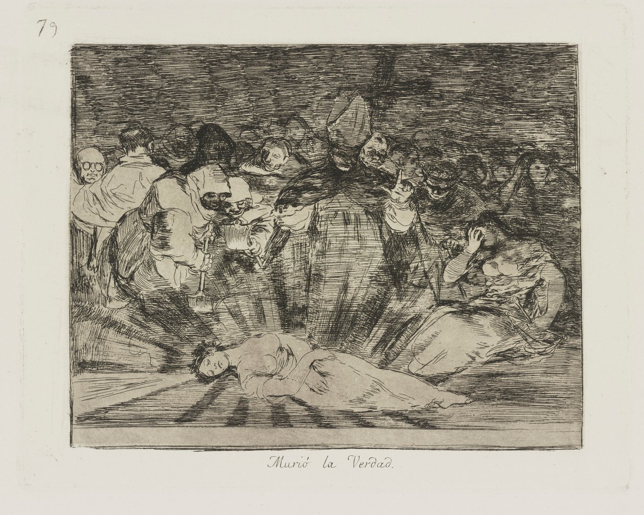 De waarheid is gestorven, pl. 79 uit de serie Los desastres de la guerra door Francisco de Goya