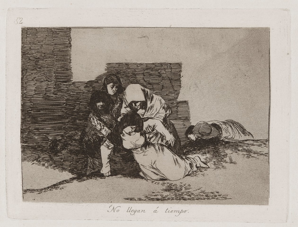 Ze Komen Niet Op Tijd, Plaat 52 uit Los desastres de la guerra door Francisco de Goya