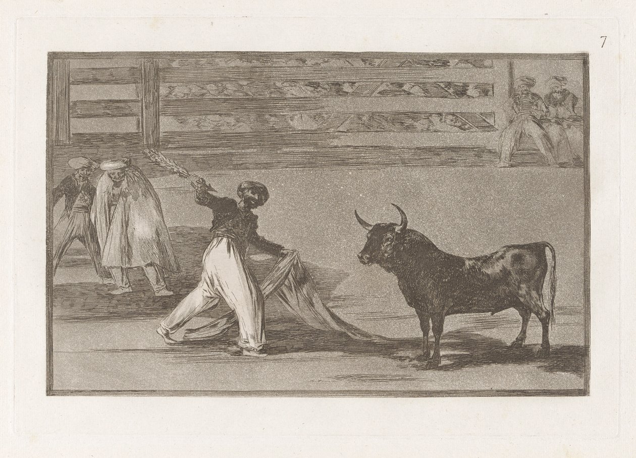 Oorsprong van de Harpoenen of Banderillas, Plaat 7 uit La tauromaquia door Francisco de Goya