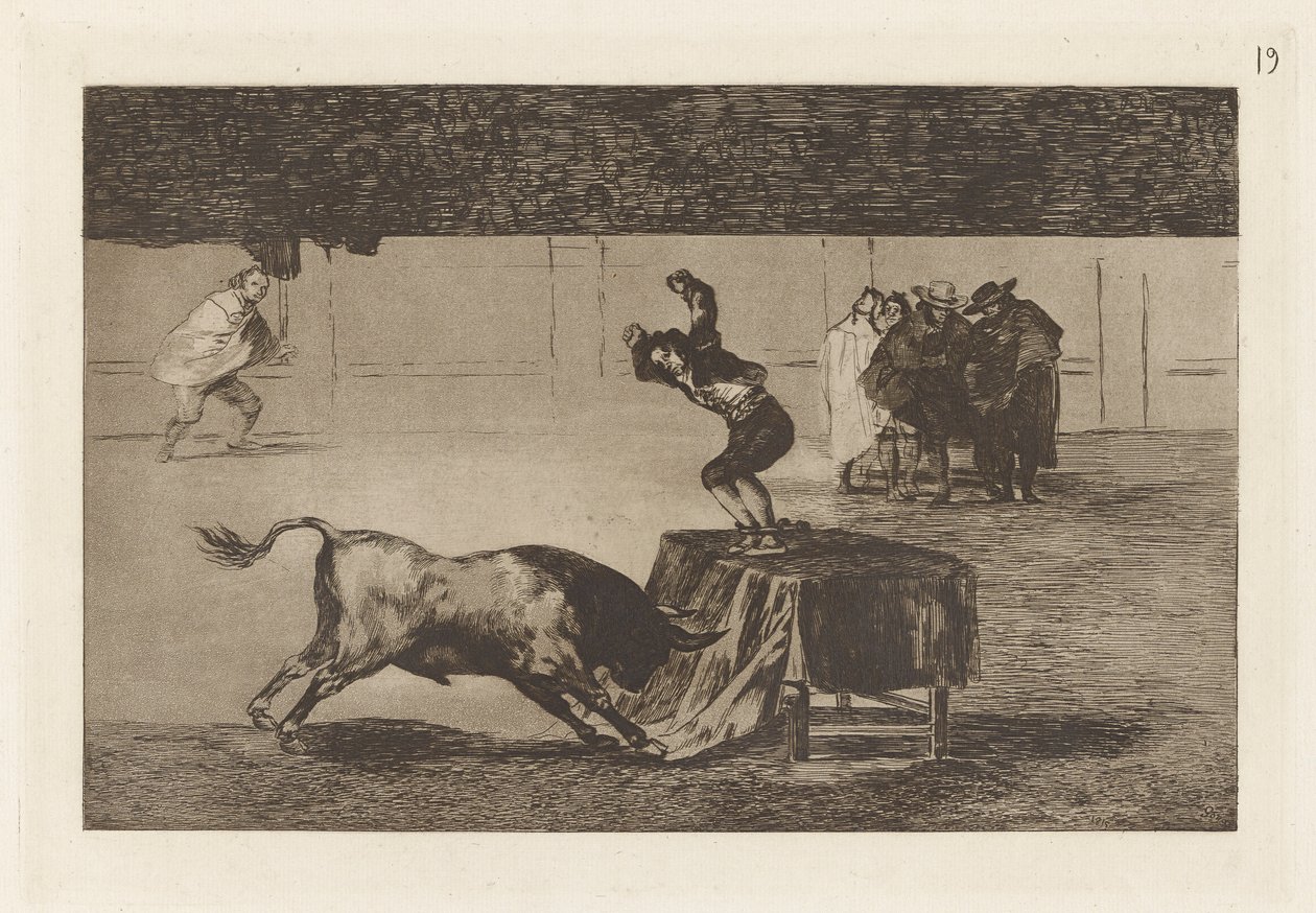 Otra locura suya en la misma plaza (Nog een waanzin van hem in dezelfde ring), Plaat 19 uit La tauromaquia door Francisco de Goya