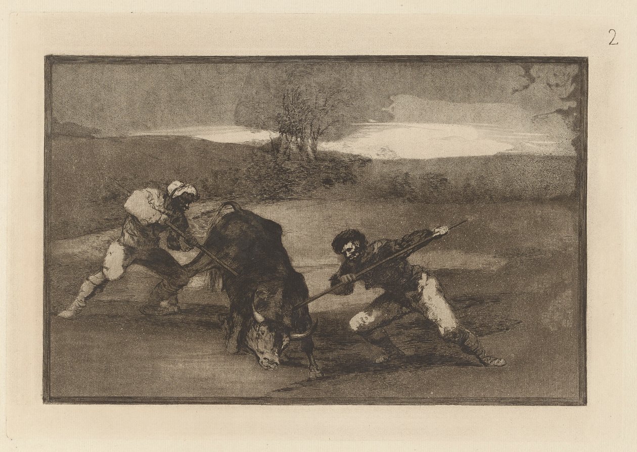 Otro modo de cazar a pie (Een andere manier van jagen te voet), Plaat 2 uit La tauromaquia door Francisco de Goya