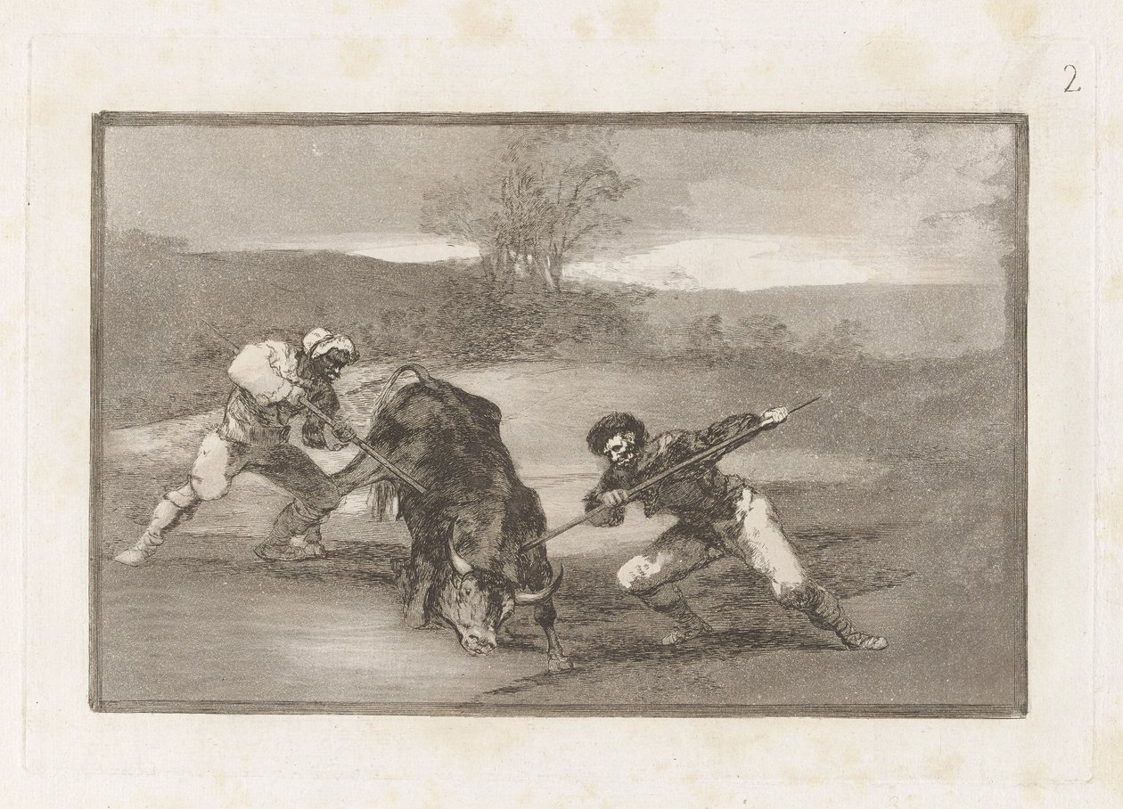 Een Andere Manier van Jagen te Voet, Plaat 2 uit La tauromaquia door Francisco de Goya