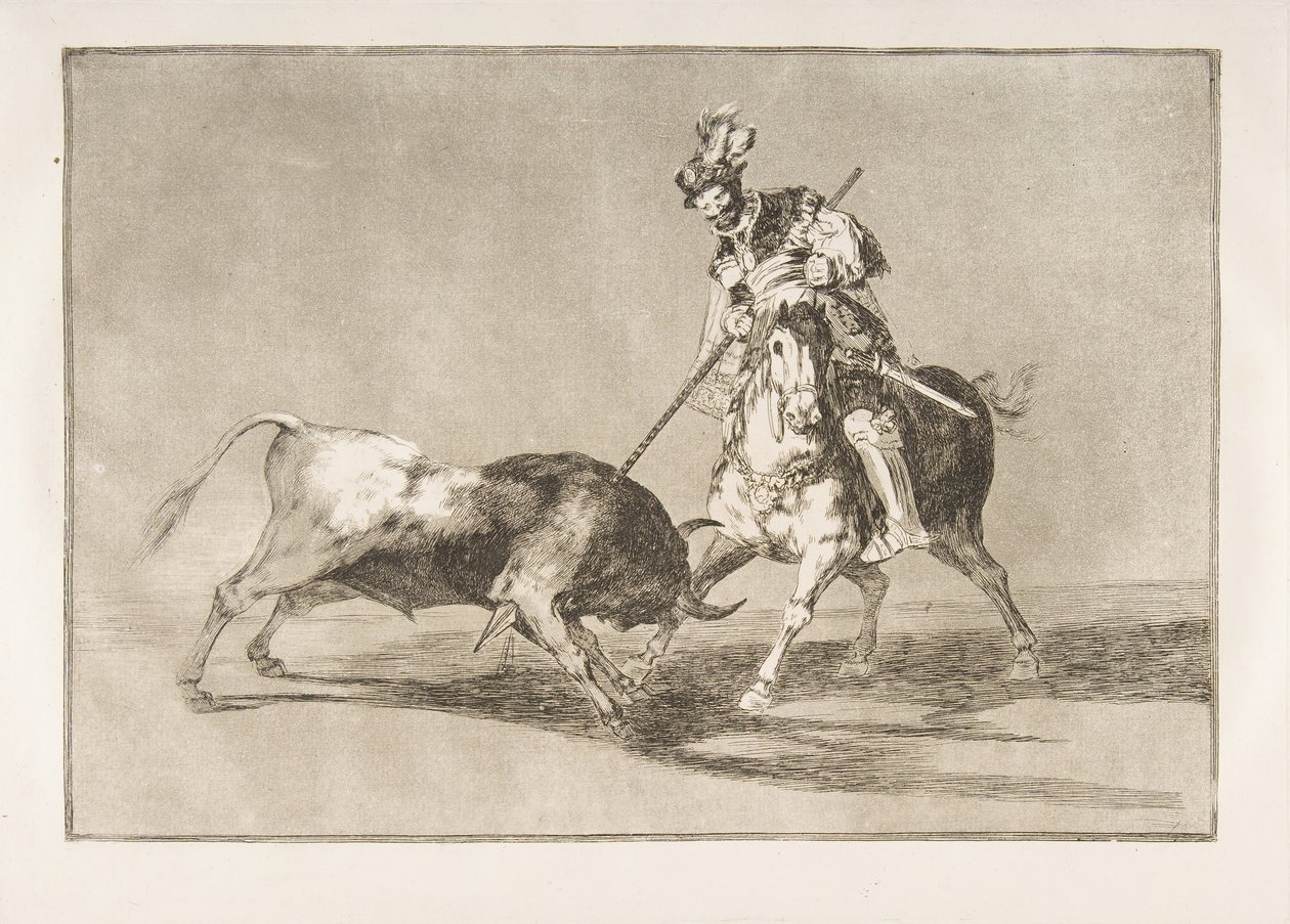 Plaat 11 uit de Tauromaquia: De Cid campeador steekt een andere stier, 1816 door Francisco de Goya
