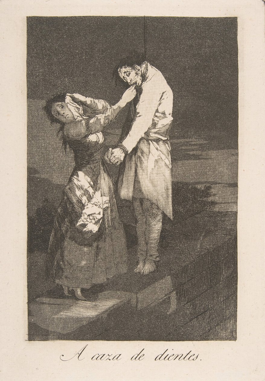Plaat 12 uit Los Caprichos: Op jacht naar tanden, 1799 door Francisco de Goya