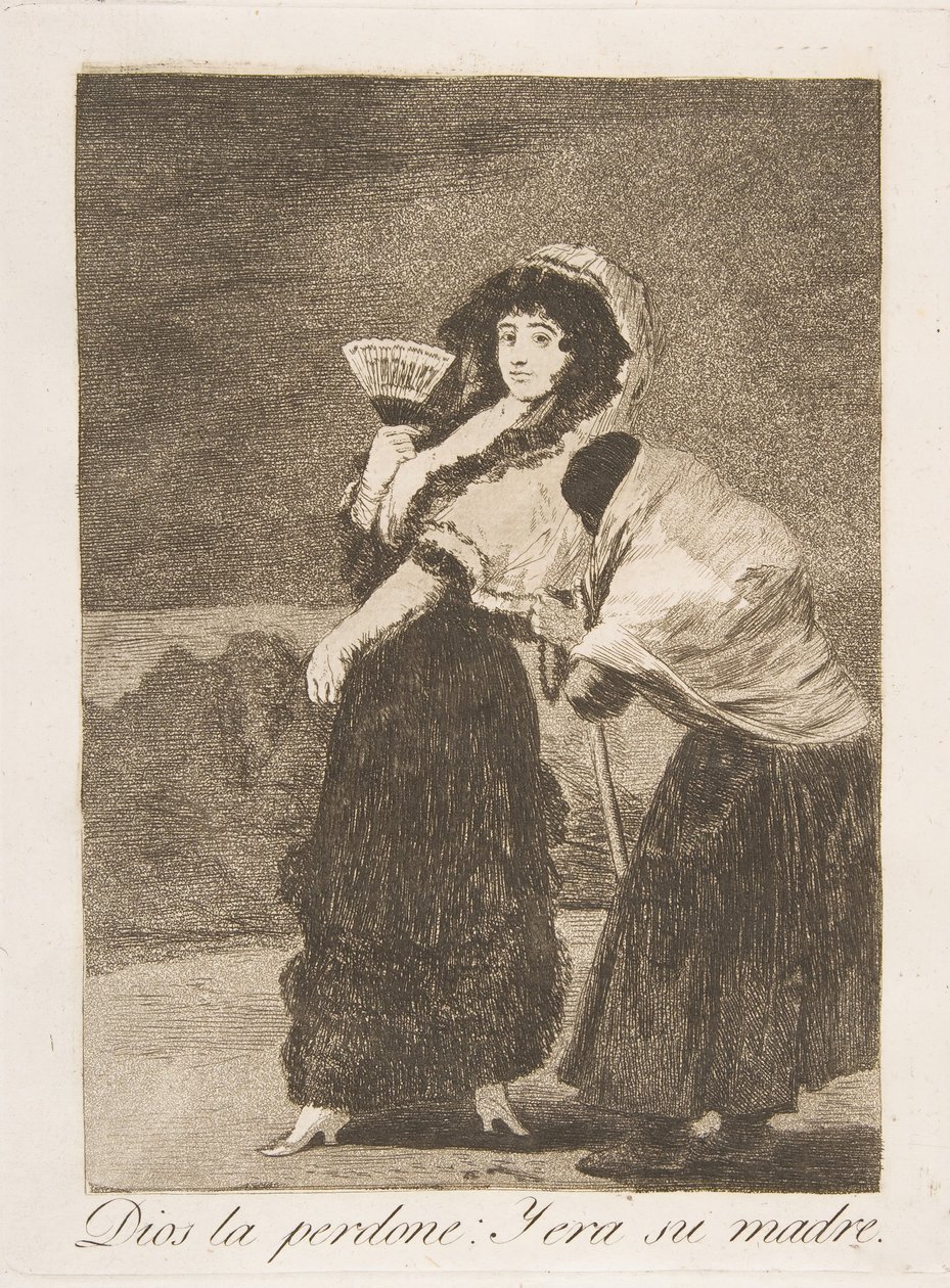 Plaat 16 uit Los Caprichos: Voor de hemel: en het was haar moeder Dios la Perdone: Y door Francisco de Goya