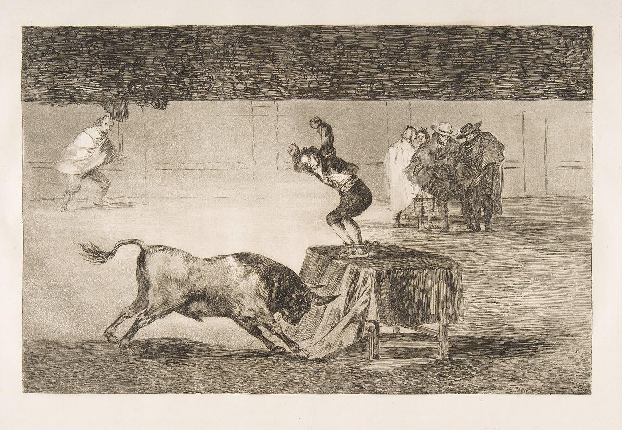 Plaat 19 van de Tauromaquia: Nog een waanzin van hem in dezelfde ring, 1816 door Francisco de Goya