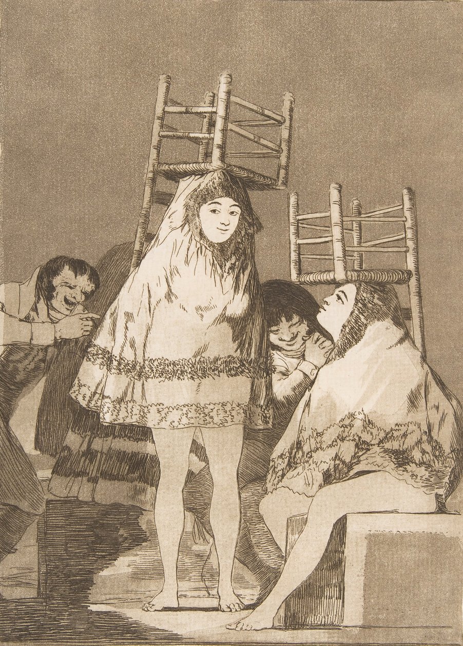 Blad 26 uit Los Caprichos: Ze hebben al een zitplaats, 1799 door Francisco de Goya
