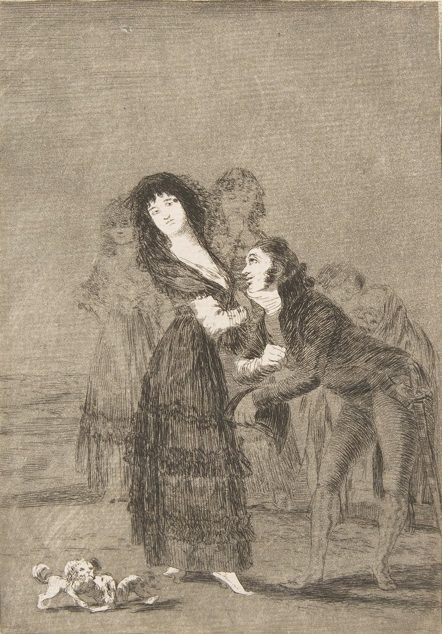 Plaat 27 uit Los Caprichos: Wie van hen is meer overwonnen door Francisco de Goya