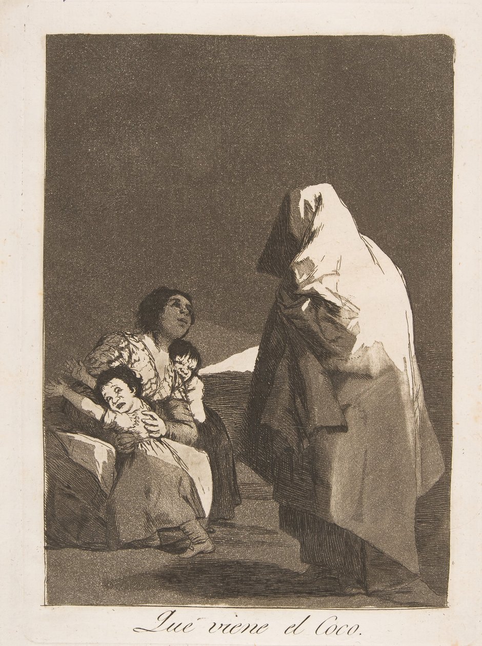 Plaat 3 uit Los Caprichos: Hier komt de boeman Que viene el Coco, 1799 door Francisco de Goya