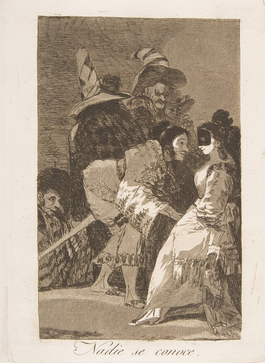 Plaat 6 uit Los Caprichos: Niemand kent zichzelf Nadie se conoce., 1799 door Francisco de Goya