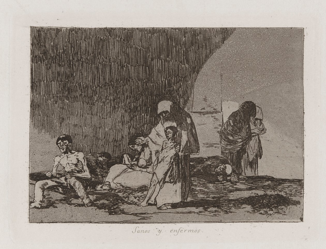 Gezonden en zieken (De Gezonden en de Zieken), Plaat 57 uit Los desastres de la guerra (De Rampen van de Oorlog) door Francisco de Goya
