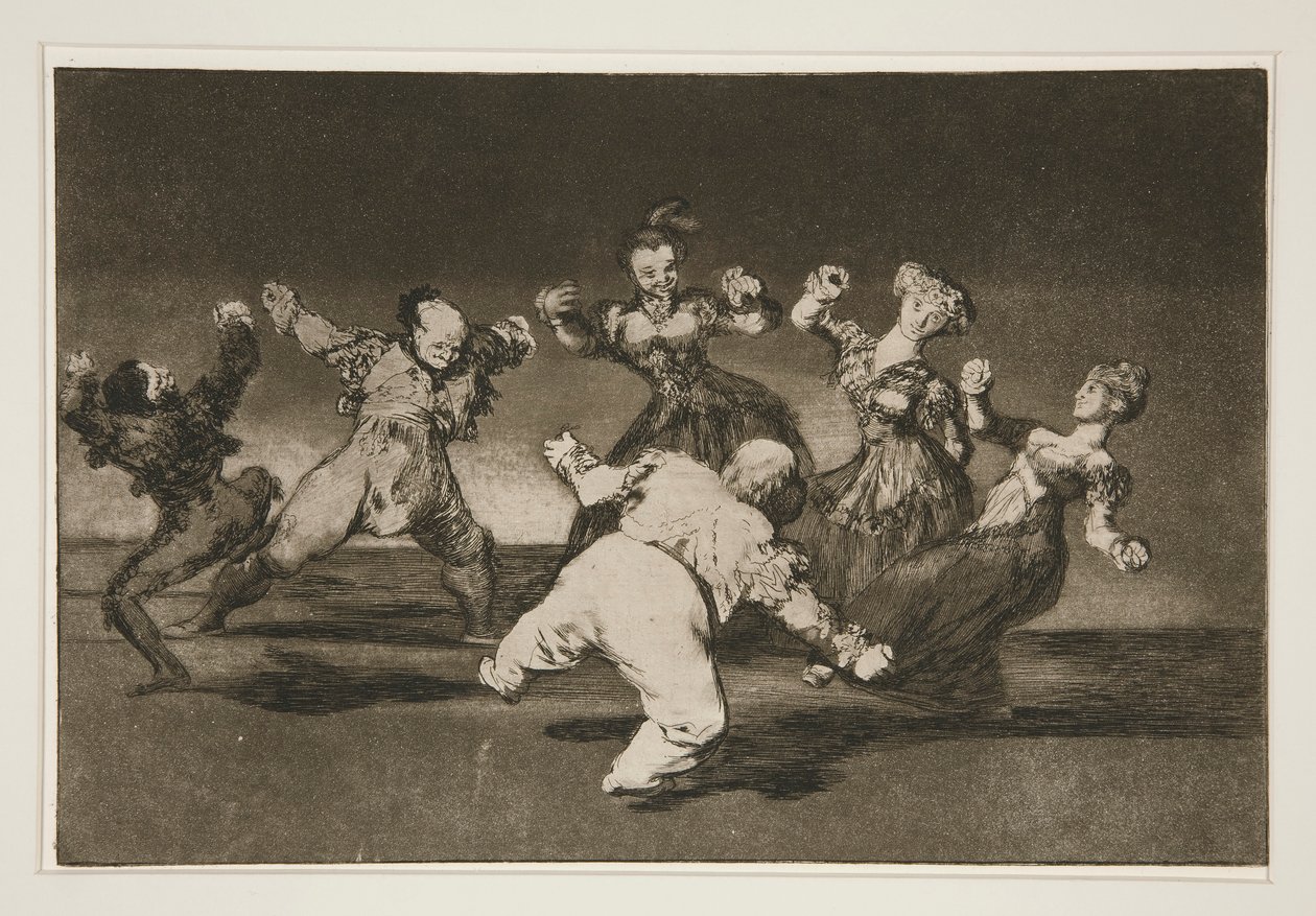 Si Marina bayl? [sic], tome lo que hall? (Als Marion wil dansen, moet ze de gevolgen dragen), pl. 12 uit de serie Los proverbios door Francisco de Goya
