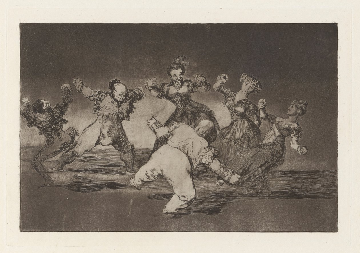 Als Marion wil dansen, dan moet ze de gevolgen dragen, uit de serie Los disparates (Los proverbios) door Francisco de Goya