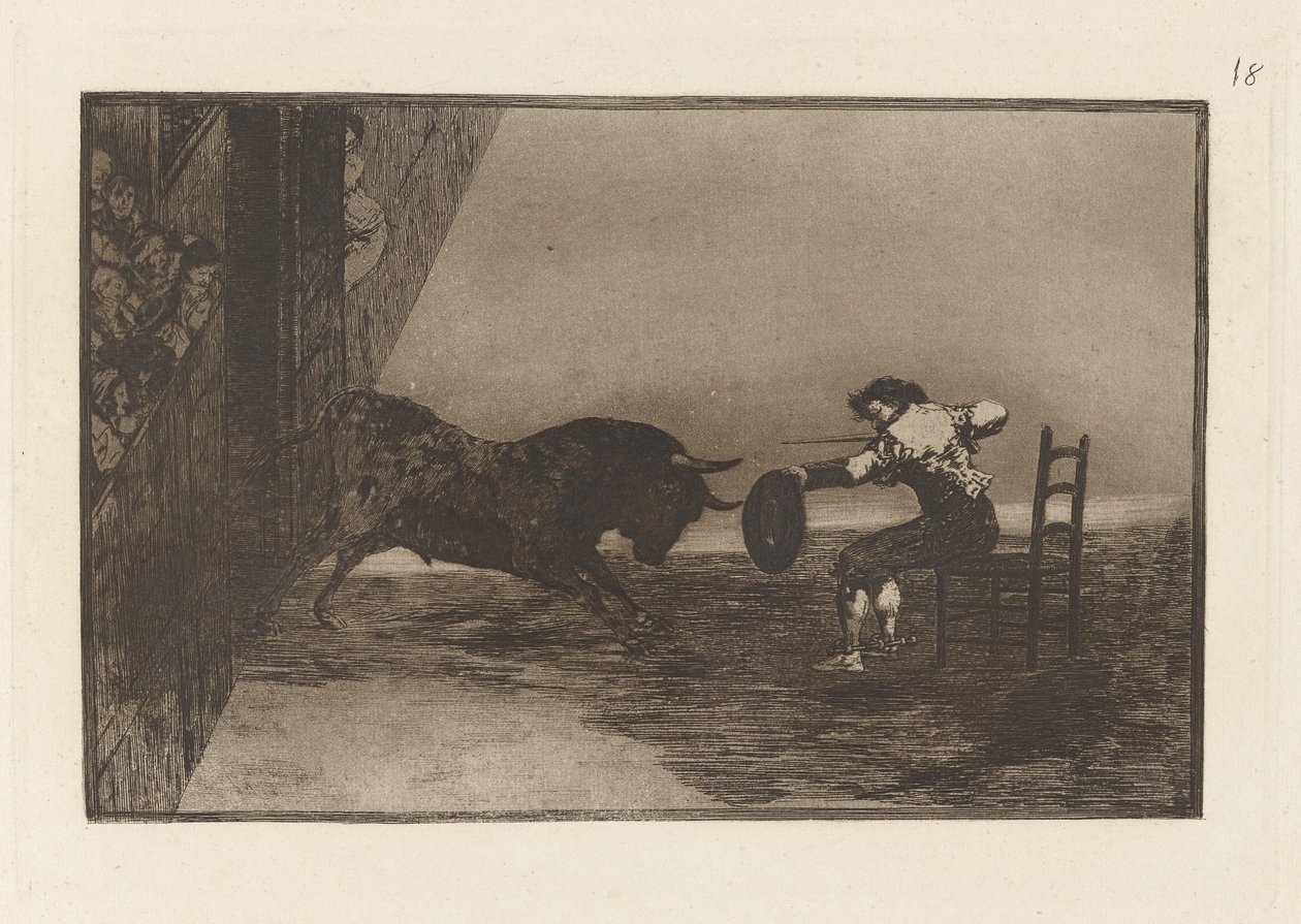 Temeridad de Martincho en la plaza de Zaragoza, Plaat 18 uit La tauromaquia door Francisco de Goya