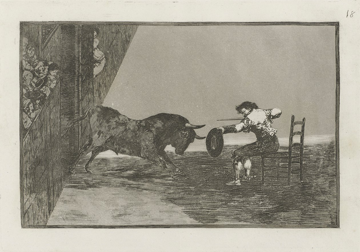 De stoutmoedigheid van Martincho in de arena van Zaragoza, Plaat 18 uit La tauromaquia door Francisco de Goya